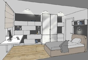 Заказать Блиц-проект интерьеров заочно для людей строящих свой дом, квартиру в г. Полтава . Спальня-кабинет 10,2 м2.