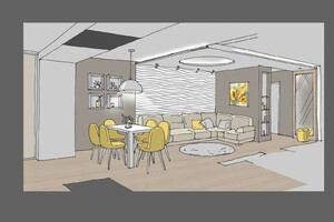 Заказать Блиц-проект интерьеров онлайн для всех кто строит в г. Полтава . Кухня-гостиная 32 м2. Вид 1