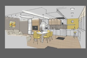 Заказать Блиц-проект интерьеров онлайн для всех кто строит в г. Полтава . Кухня-гостиная 32 м2. Вид 2